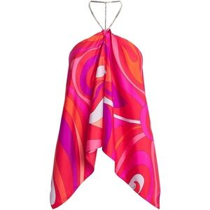 EMILIO PUCCI Marmo Print Silk Chain Halter Top One Size